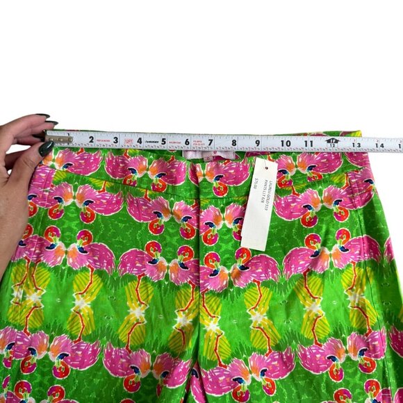 LAUREN GOLD Flamingo Print Green Pink Ankle Pants Size 0 NEW NWT - Picture 4 of 11
